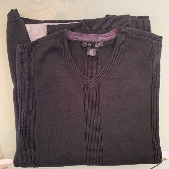 Kenneth Cole sweater black v-neck large cotton - Picture 2 of 6